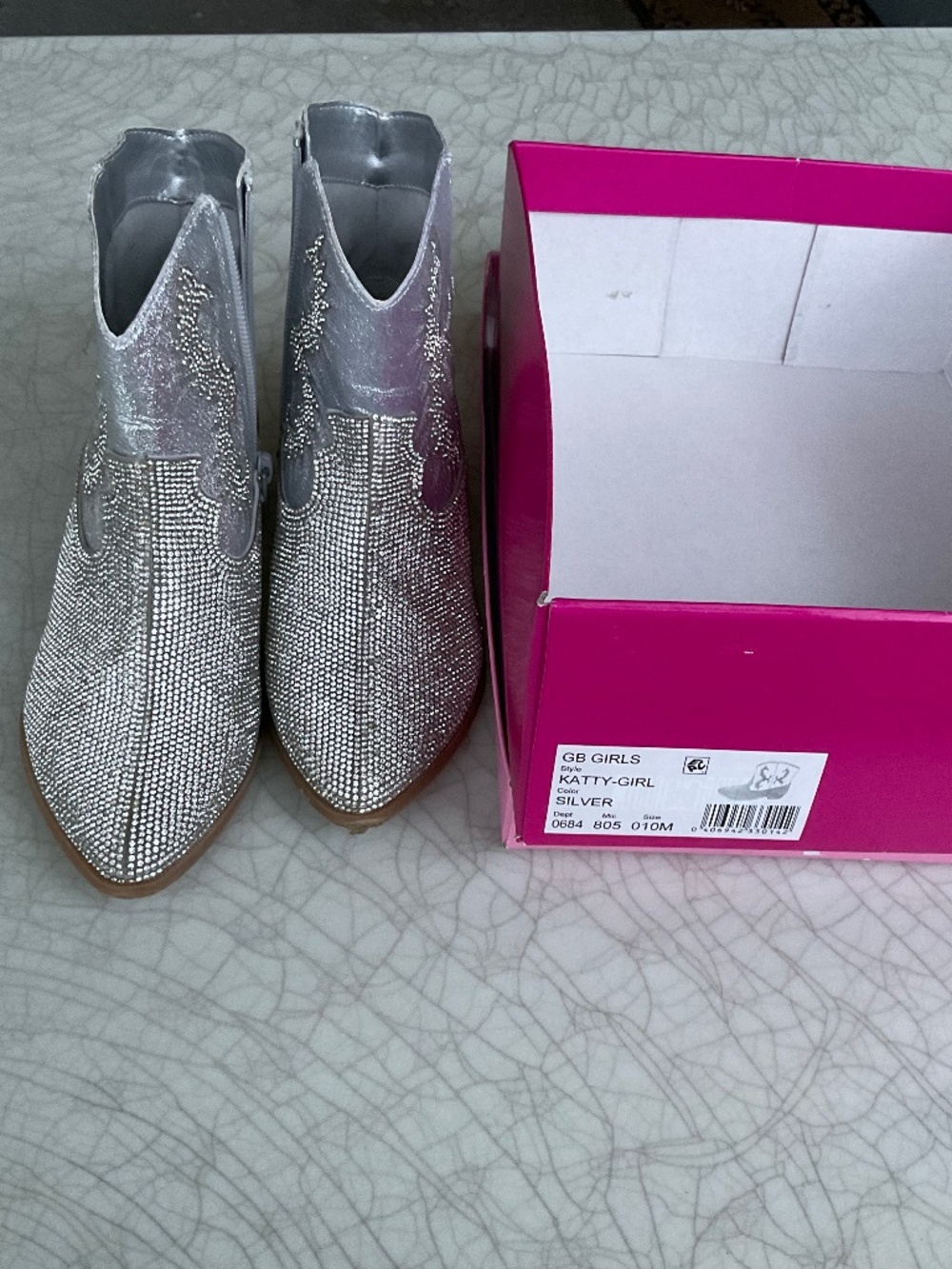GB Girls silver rhinestone boots youth girl size 1